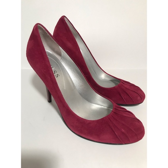 GUESS Burgundy Genuine Leather Suede Sz. 8 - Picture 2 of 8